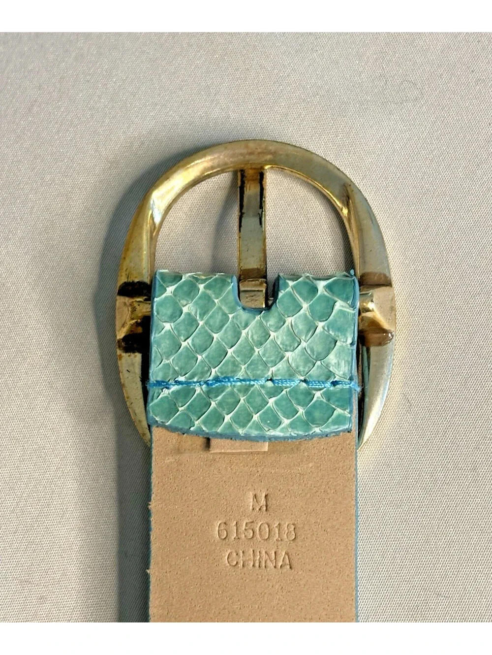 Vintage 1990's Calvin Klein Teal Snakeskin Oval Eyelets Belt 39